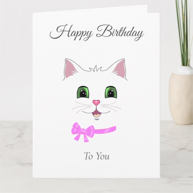 Tarjeta Cute felíz felino cumpleaños en blanco (Anverso)
