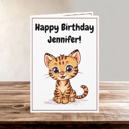 Tarjeta Cute Feliz Personalizado Bengal Cat Kitten Nombre