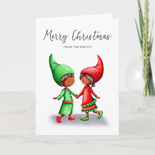 Tarjeta Cute Festividad de los Elfos Negros Feliz Navidad (Anverso)