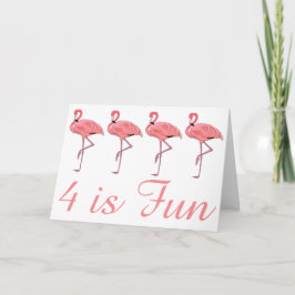 Tarjeta Cute Flamingos cuarto cumpleaños cuatro es diverti