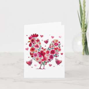 Tarjeta Cute Floral Chicken Lover Hearts Día de San Valent