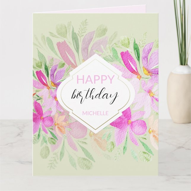 Tarjeta Cute Floral Pastel Watercolor Art (Anverso)