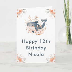 Tarjeta Cute Floral Whale Feliz cumpleaños