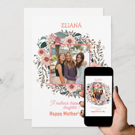 Tarjeta Cute flores rosadas citas de madre e hija Foto 