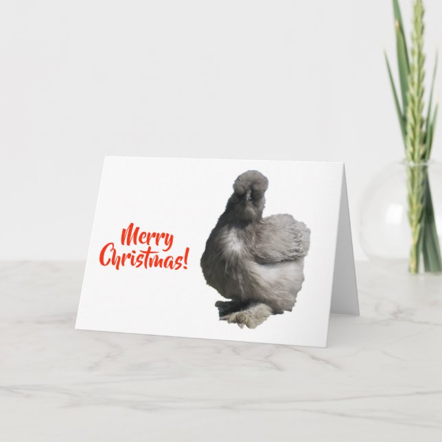 Tarjeta Cute Fluffy Blue Silkie Chicken Feliz Navidad (Anverso)