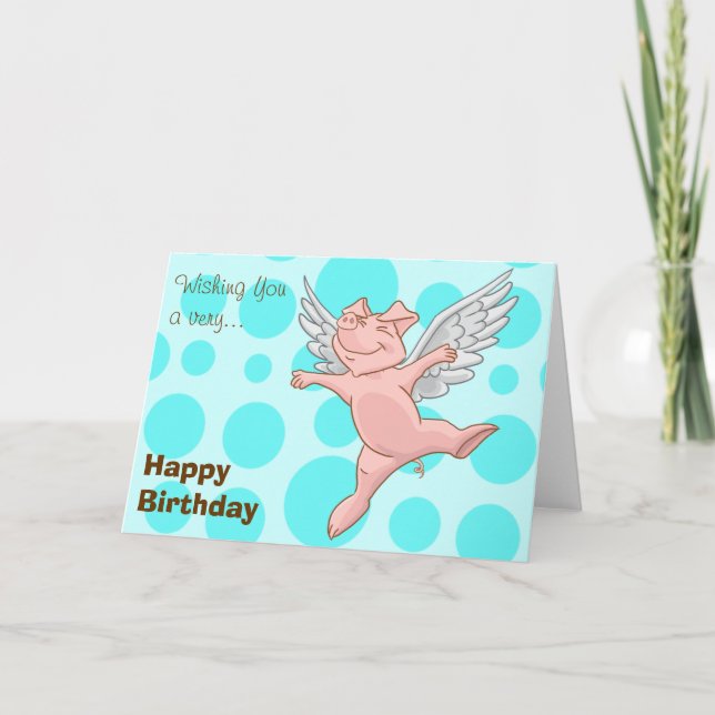 Tarjeta Cute Flying Pig Birday Card (Anverso)