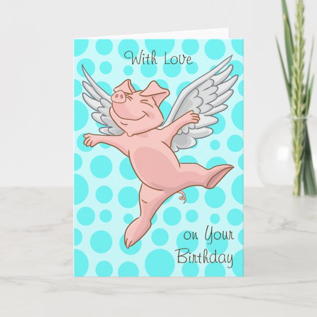 Tarjeta Cute Flying Pig Birday Card (Anverso)