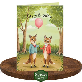 Tarjeta Cute Fox Couple Forest Storybook Art Cumpleaños