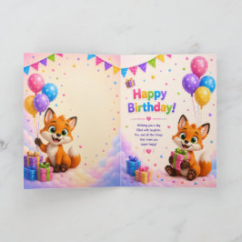 Tarjeta Cute Fox Happy Birthday Card for Kids 
