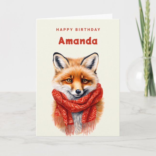 Tarjeta Cute Fox in a Red Scarf Autumn Image Birthday (Anverso)