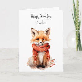 Tarjeta Cute Fox Pup in a Red Scarf Birthday