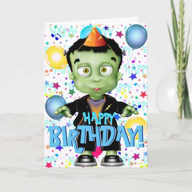 Tarjeta Cute Frankenstein Monster Halloween Cumpleaños (Anverso)