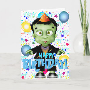 Tarjeta Cute Frankenstein Monster Halloween Cumpleaños