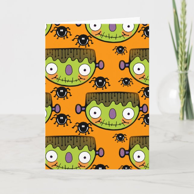 Tarjeta Cute Frankenstein, Spider Halloween (Anverso)