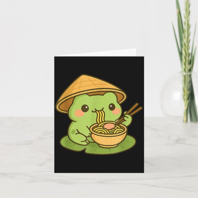 Tarjeta Cute Frog Eating Ramen Anime Japanese Men Women Ki (Anverso)