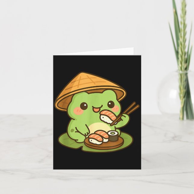 Tarjeta Cute Frog Eating Sushi Anime Japanese Men Women Ki (Anverso)