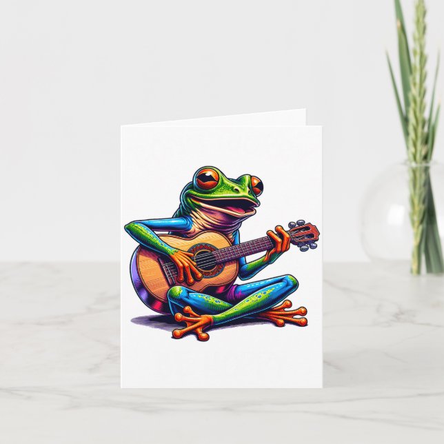 Tarjeta Cute Frog Playing A Guitar Dont Worry Be Hoppy _1  (Anverso)
