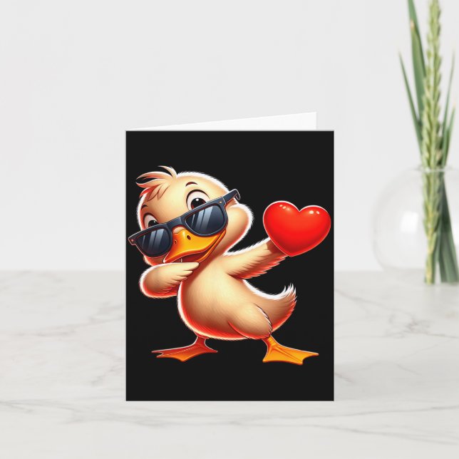 Tarjeta Cute Funny Cool Duck Dabbing Heart Valentines Day  (Anverso)