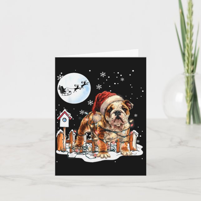 Tarjeta Cute Funny English Bulldog Christmas Lights Santa  (Anverso)