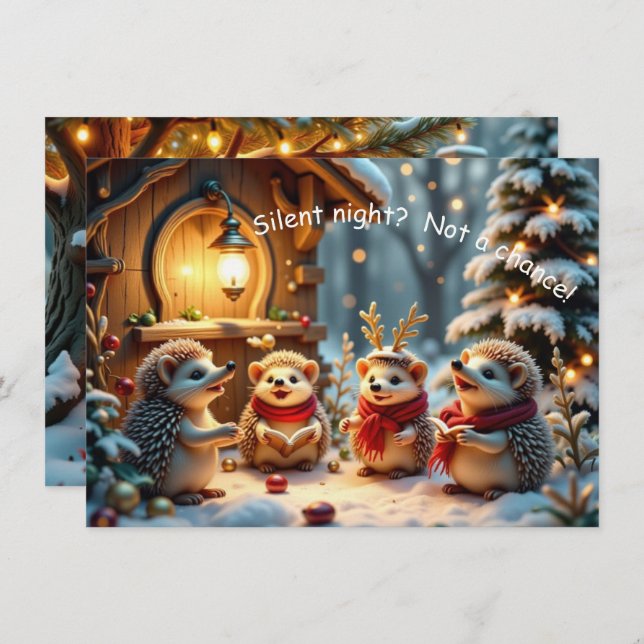 Tarjeta Cute Funny No Silent Night Hedgehog Christmas Card (Anverso / Reverso)
