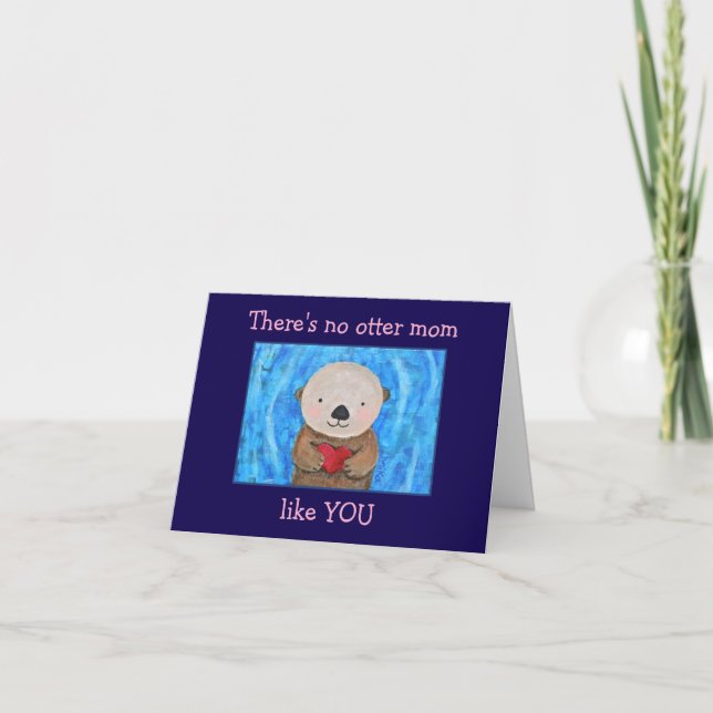 Tarjeta Cute Funny Otter Easy Custom Message Mother's day (Anverso)