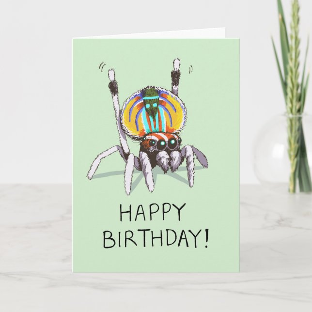 Tarjeta Cute Funny Peacock Spider Happy Birday Card (Anverso)