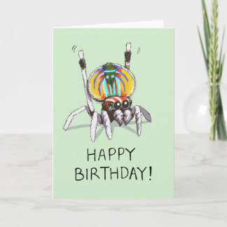 Tarjeta Cute Funny Peacock Spider Happy Birday Card