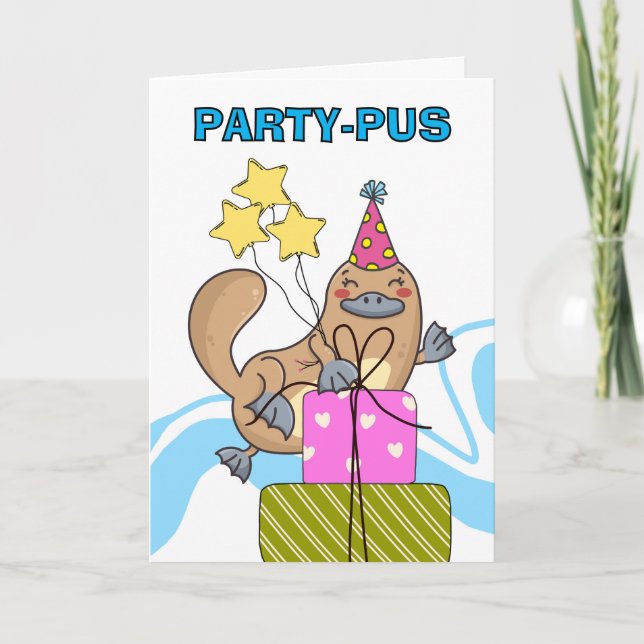 Tarjeta Cute Funny Platypus Birthday Partypus (Anverso)