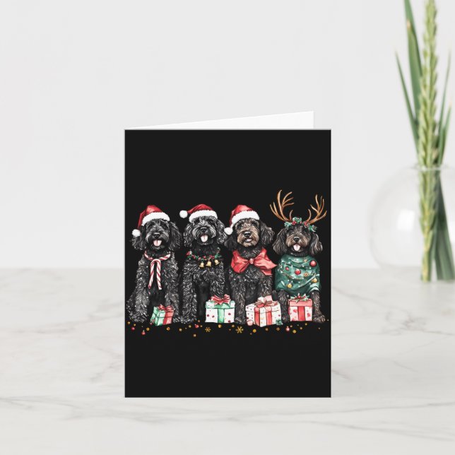 Tarjeta Cute Funny Reindeer Santa Black Goldendoodle Dogs  (Anverso)