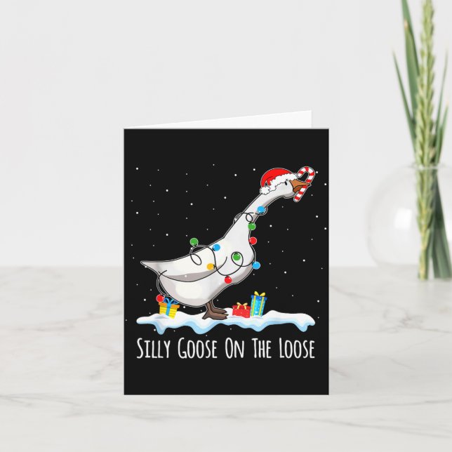Tarjeta Cute Funny Santa Duck Silly Goose On The Loose Chr (Anverso)