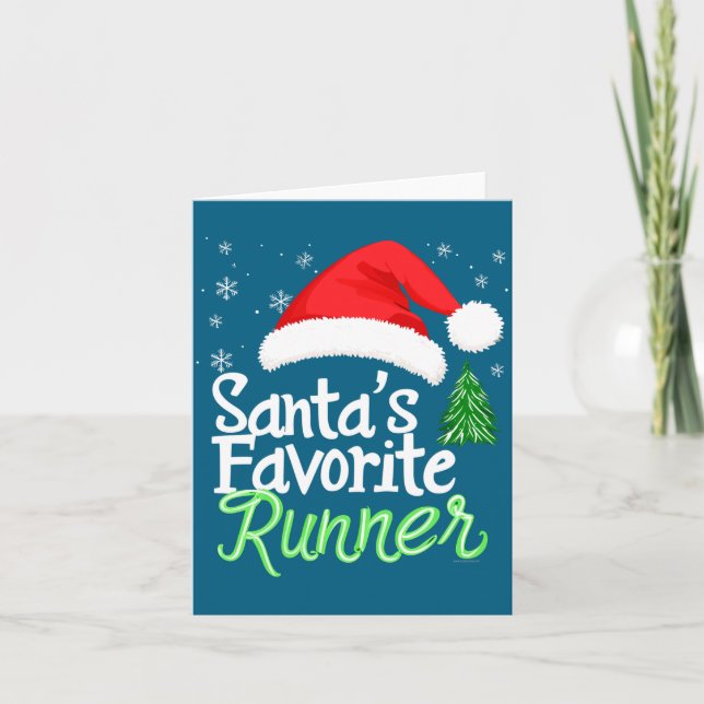 Tarjeta Cute Funny Santa's Favorite Runner Christmas Run H (Anverso)