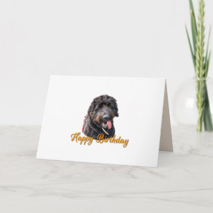Tarjeta Cute Furry Black Goldendoodle Feliz cumpleaños