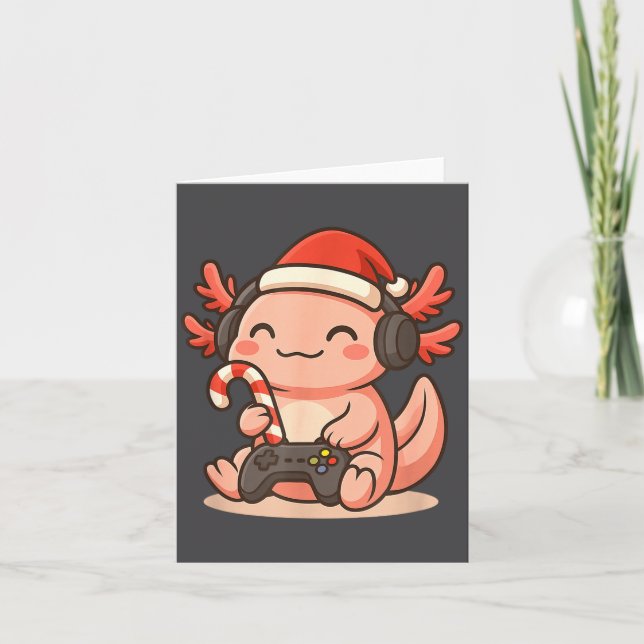 Tarjeta Cute Gamer Axolotl Christmas Design  (Anverso)