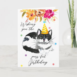 Tarjeta Cute gato acuarela Floral Funny Flor Mascota de hu