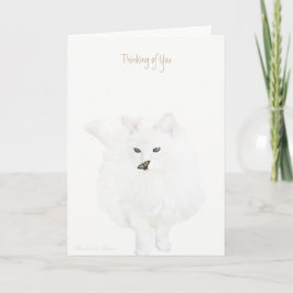 Tarjeta Cute gato blanco—Pensando en ti: