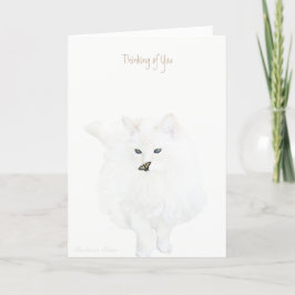 Tarjeta Cute gato blanco—Pensando en ti:
