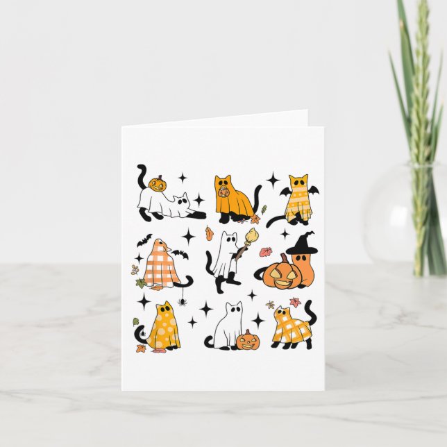 Tarjeta Cute Gato Fantasma Divertido vestido Halloween Rop (Anverso)