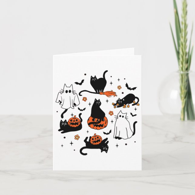 Tarjeta Cute Gato Fantasma Divertido vestido Halloween Rop (Anverso)