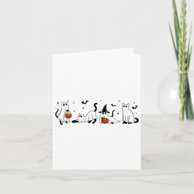Tarjeta Cute Gato Fantasma Divertido vestido Halloween Rop (Anverso)