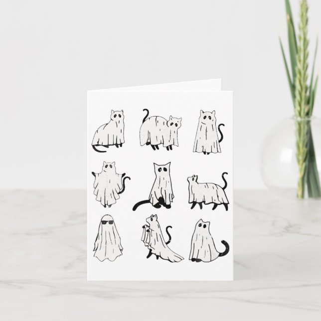 Tarjeta Cute Gato Fantasma Gracioso Trajes De Halloween (Anverso)