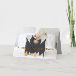 Tarjeta Cute Gatos Halloween Traje de murciélago