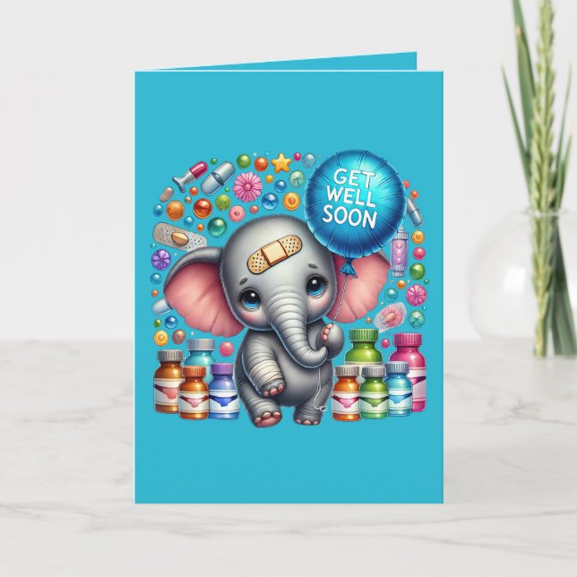 Tarjeta Cute get well soon elephant add message  (Anverso)