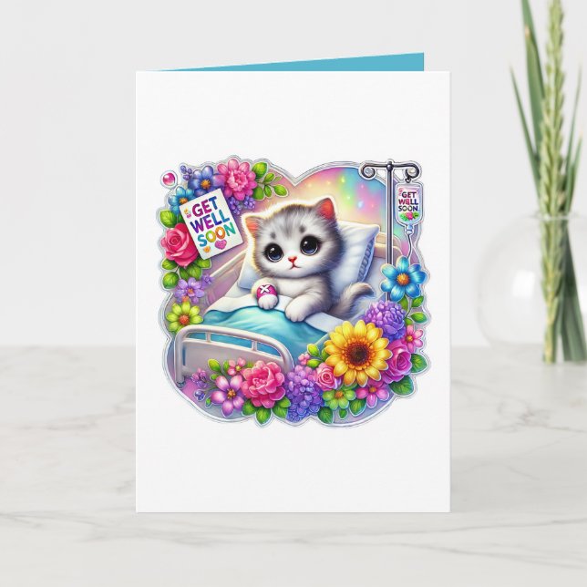 Tarjeta Cute get well soon kitten add message (Anverso)