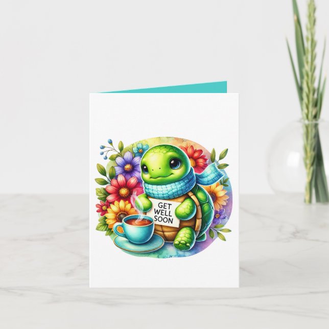 Tarjeta Cute get well soon turtle add message  (Anverso)