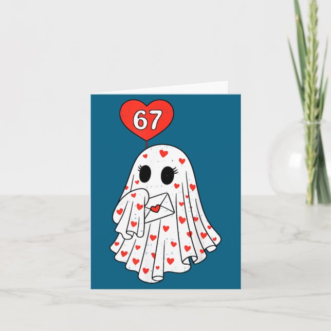 Tarjeta Cute Ghost 6 7 Six Seven Meme Valentines Day Men W (Anverso)