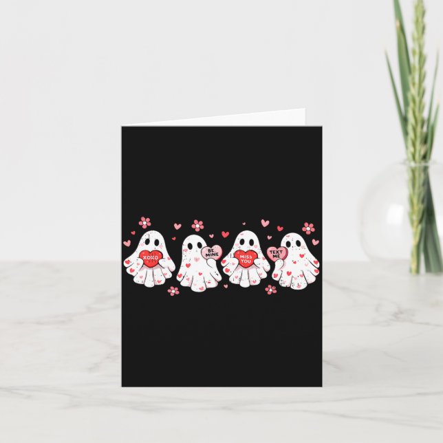 Tarjeta Cute Ghost Love Hearts Valentines Day Womens Teens (Anverso)