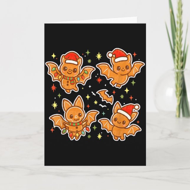 Tarjeta Cute Gingerbread Bats Soky Christmas Cookie Graphi (Anverso)