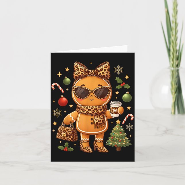 Tarjeta Cute Gingerbread Leopard Christmas Xmas Girl Women (Anverso)