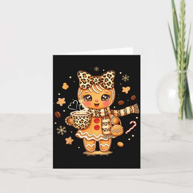 Tarjeta Cute Gingerbread Leopard Christmas Xmas Girl Women (Anverso)
