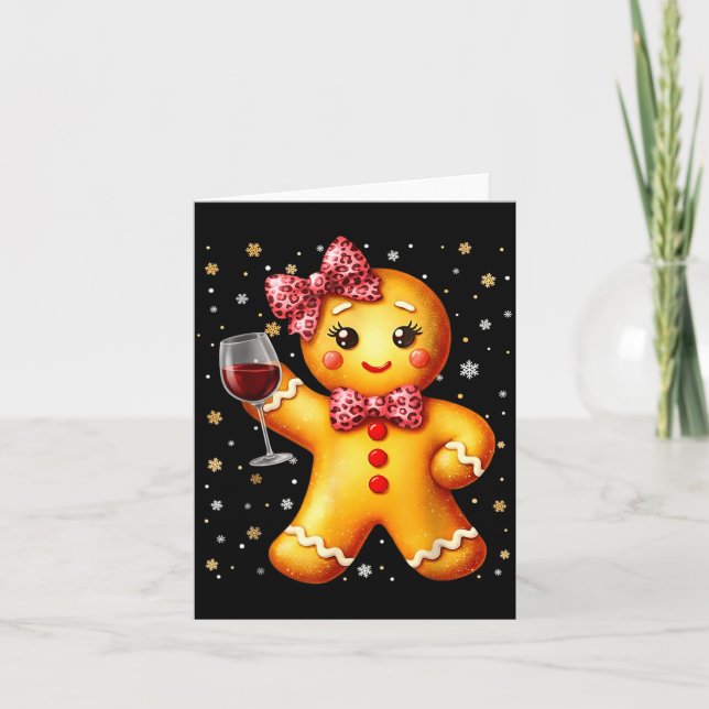 Tarjeta Cute Gingerbread Leopard Coquette Christmas Wine X (Anverso)
